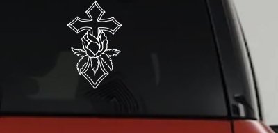 Christian Rose Cross Decal for Car Truck Window Vinyl Sticker