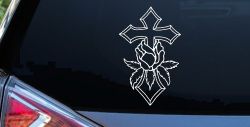 Cross With Rose Christian Car or Truck Window Decal Sticker