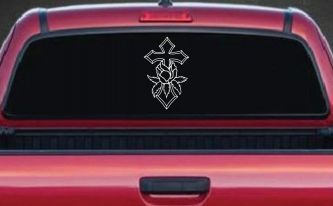 Cross With Rose Christian Car or Truck Window Decal Sticker
