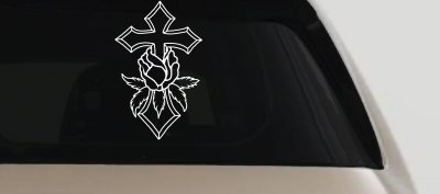 Christian Rose Cross Decal for Car Truck Window Vinyl Sticker