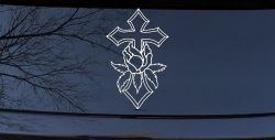 Cross With Rose Christian Car or Truck Window Decal Sticker