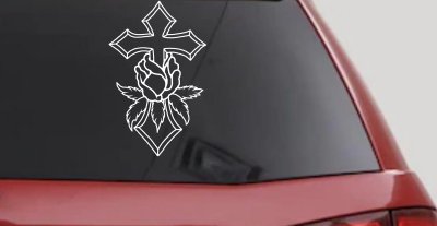 Christian Rose Cross Decal for Car Truck Window Vinyl Sticker