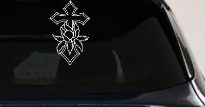 Christian Rose Cross Decal for Car Truck Window Vinyl Sticker