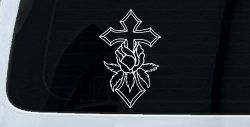Cross With Rose Christian Car or Truck Window Decal Sticker