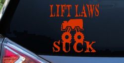 Lift Laws Suck Off Road Decal Car Truck Window Vinyl Sticker (Orange Red)