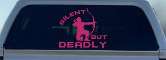 Silent But Deadly Bow Hunting Car or Truck Window Decal Sticker (Hot Pink)