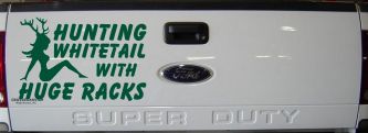 Hunting Whitetail With Huge Racks Car or Truck Window Decal Sticker (Dark Green)