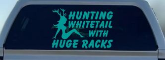 Hunting Whitetail With Huge Racks Car or Truck Window Decal Sticker (Turquoise)
