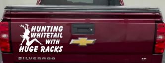Hunting Whitetail With Huge Racks Car or Truck Window Decal Sticker (White)