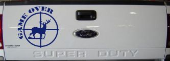 Game Over Deer In Scope Hunting Car or Truck Window Decal Sticker (Navy)