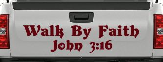 Walk by Faith John 3:16 Christian Car or Truck Window Decal Sticker (Purple Red)