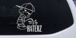 Pee on Haterz Haters Car or Truck Window Decal Sticker (Light Gray)