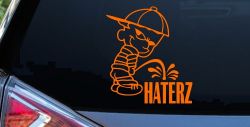 Pee on Haterz Decal Funny Car Truck Window Vinyl Sticker (Orange)