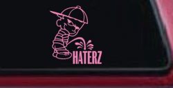 Pee on Haterz Haters Car or Truck Window Decal Sticker (Pink)