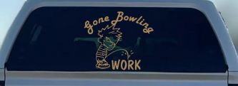 Gone Bowling Pee On Work Car or Truck Window Decal Sticker (Light Brown)