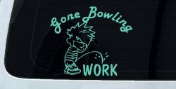 Gone Bowling Pee On Work Car or Truck Window Decal Sticker (Mint)