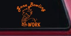 Gone Bowling Pee On Work Car or Truck Window Decal Sticker (Orange)