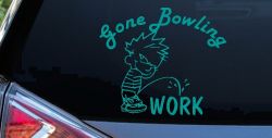 Gone Bowling Pee On Work Car or Truck Window Decal Sticker (Turquoise)