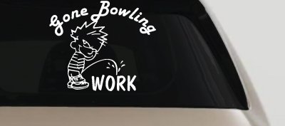 Gone Bowling Peeing on Work Car Window Decal | Funny Truck Vinyl Sticker