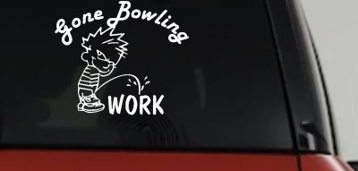Gone Bowling Peeing on Work Car Window Decal | Funny Truck Vinyl Sticker