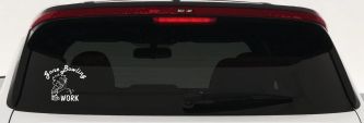 Gone Bowling Peeing on Work Car Window Decal | Funny Truck Vinyl Sticker (White)
