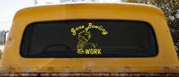 Gone Bowling Pee On Work Car or Truck Window Decal Sticker (Yellow)