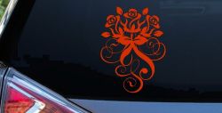 Swirl Roses Swirls Car or Truck Window Decal Sticker (Orange Red)