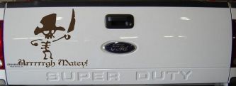 Cute Pirate Skeleton Arrrrrgh Matey Skulls Car or Truck Window Decal Sticker (Brown)