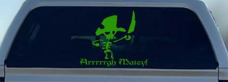 Cute Pirate Skeleton Arrrrrgh Matey Skulls Car or Truck Window Decal Sticker (Lime)