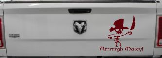 Cute Pirate Skeleton Arrrrrgh Matey Skulls Car or Truck Window Decal Sticker (Purple Red)