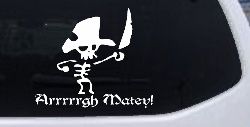 Cute Pirate Skeleton Arrrrrgh Matey Skulls Car or Truck Window Decal Sticker