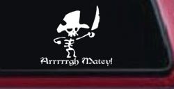 Cute Pirate Skeleton Arrrrrgh Matey Skulls Car or Truck Window Decal Sticker