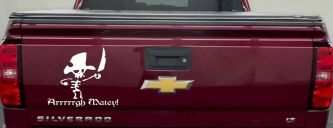 Cute Pirate Skeleton Arrrrrgh Matey Skulls Car or Truck Window Decal Sticker (White)
