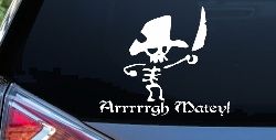 Cute Pirate Skeleton Arrrrrgh Matey Skulls Car or Truck Window Decal Sticker