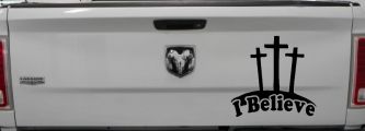 3 Crosses I Believe Christian Car or Truck Window Decal Sticker (Black)
