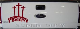 3 Crosses I Believe Christian Car or Truck Window Decal Sticker (Burgundy)