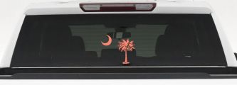 Palmetto Moon and Palm Tree Car or Truck Window Decal Sticker (Coral)