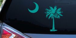 Palmetto Moon and Palm Tree Car or Truck Window Decal Sticker (Turquoise)