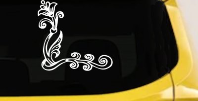 Flower Vine Swirl Decal for Car Truck Window - Vinyl Sticker Art (White)