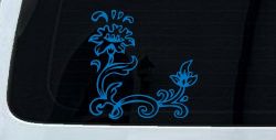 Flower Vine Corner Swirl Car or Truck Window Decal Sticker (Sky Blue)