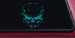 Mean Looking Skull Car or Truck Window Decal Sticker (Turquoise Blue)