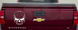 Mean Looking Skull Car or Truck Window Decal Sticker (White)