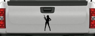 Girl With AR15 Gun Car or Truck Window Decal Sticker (Black)