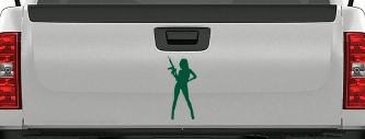 Girl With AR15 Gun Car or Truck Window Decal Sticker (Dark Green)