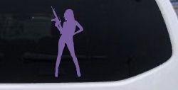 Girl With AR15 Gun Car or Truck Window Decal Sticker (Purple)