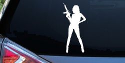 Girl With AR15 Gun Car or Truck Window Decal Sticker