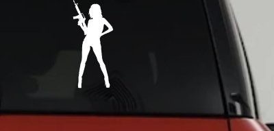 Girl With AR15 Gun Decal Sticker for Car Truck Window Vinyl (White)