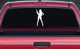 Girl With AR15 Gun Car or Truck Window Decal Sticker