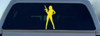 Girl With AR15 Gun Car or Truck Window Decal Sticker (Yellow)