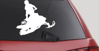 Snowmobile Trick Vinyl Decal - Car Truck Window Sticker - Extreme Sports (White)